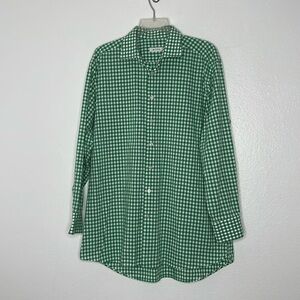 Etro Men's Shirt Size 43 US 17 Large Green & White Gingham Check Pattern Cotton